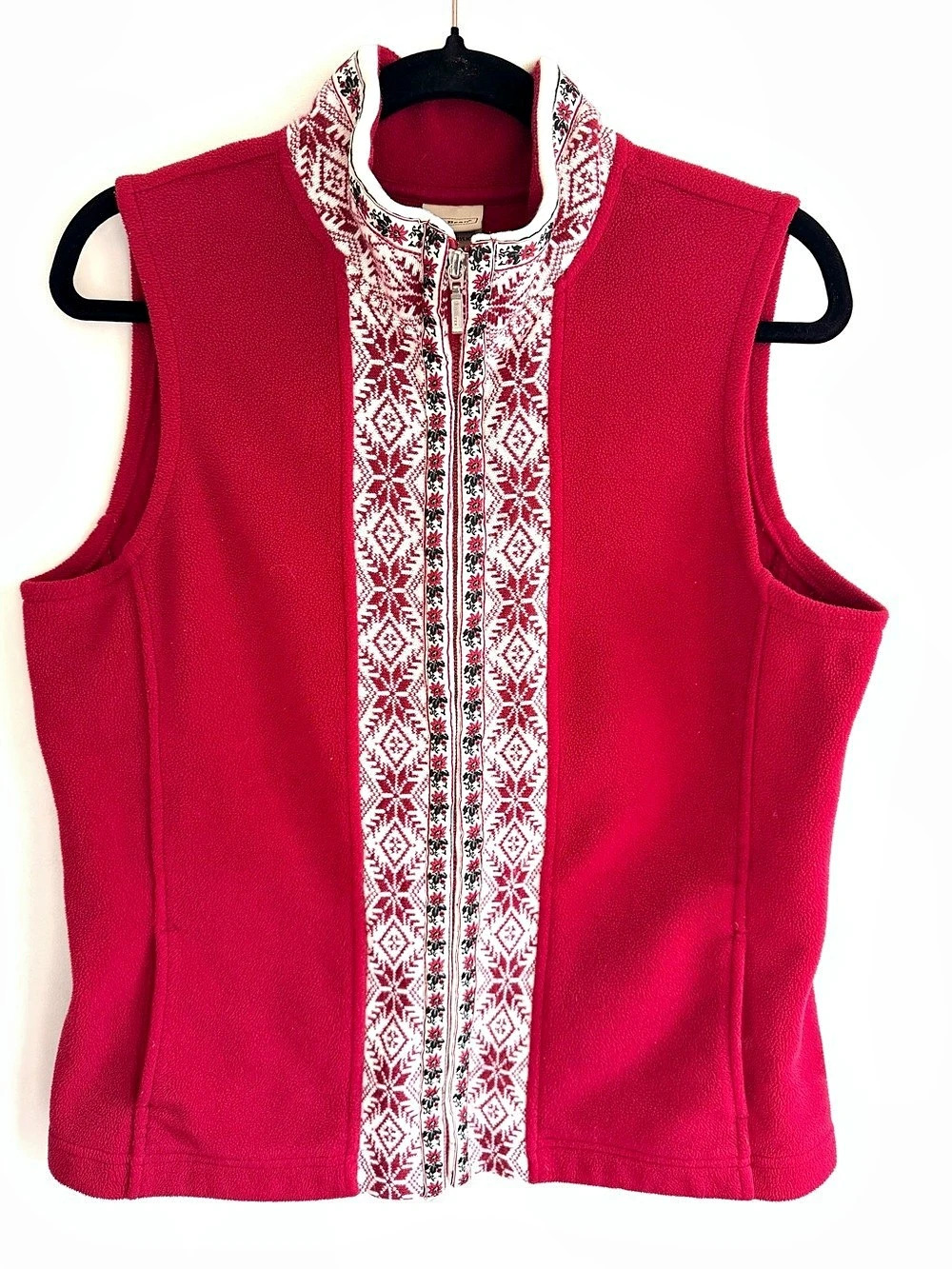 L.L.Bean Vintage Nordic Fair Isle Fleece Vest Red & White Medium